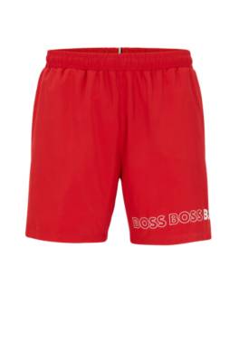 Hugo Boss Recycled-material Swim Shorts With Repeat Logos In Red