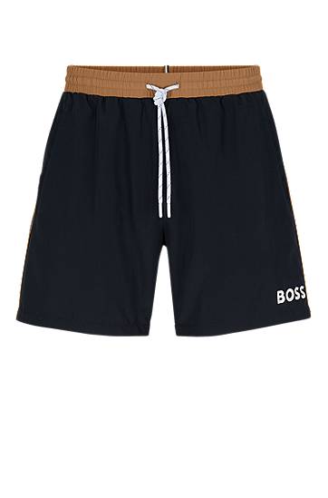 Hugo Boss Contrast-logo Swim Shorts In Recycled Material In Black