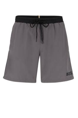 Hugo Boss Contrast-logo Swim Shorts In Recycled Material In Gray
