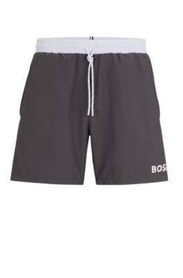 Hugo Boss Contrast-logo Swim Shorts In Recycled Material In Gray