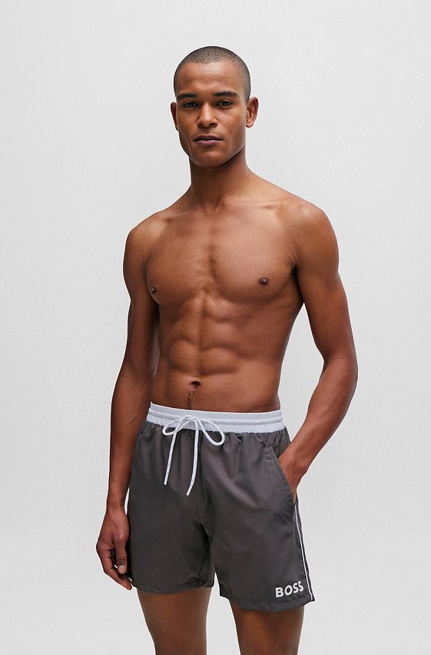 Contrast-logo swim shorts in recycled material, Grey