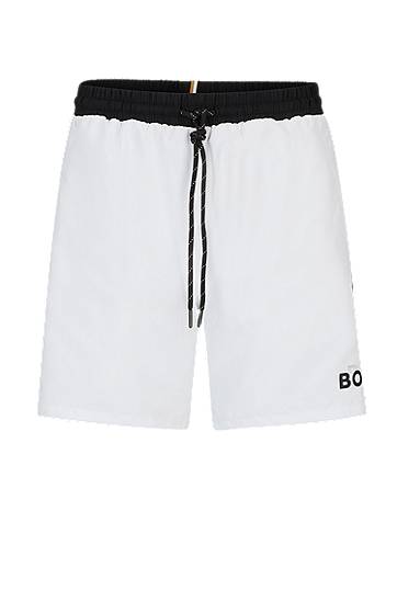 Hugo Boss Contrast-logo Swim Shorts In Recycled Material In White