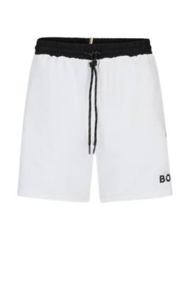 Hugo Boss Contrast-logo Swim Shorts In Recycled Material In White