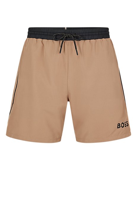 Contrast-logo swim shorts in recycled material, Beige