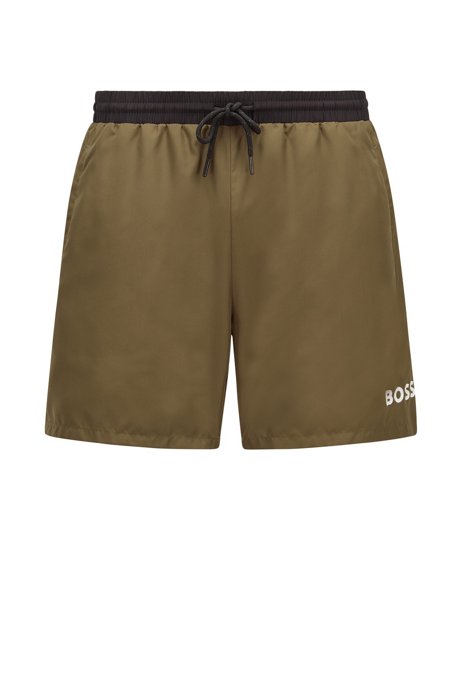 Contrast-logo swim shorts in recycled material, Dark Green