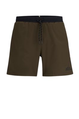 Hugo Boss Contrast-logo Swim Shorts In Green