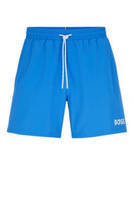 Hugo Boss Contrast-logo Swim Shorts In Recycled Material In Blue
