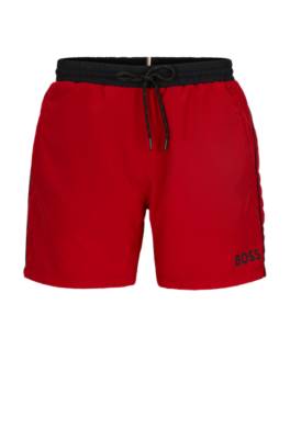 Hugo Boss Contrast-logo Swim Shorts In Recycled Material In Red