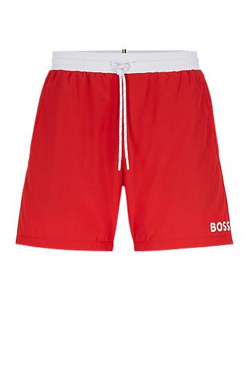 Hugo Boss Contrast-logo Swim Shorts In Recycled Material In Red