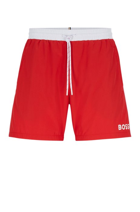 Contrast-logo swim shorts in recycled material, Red