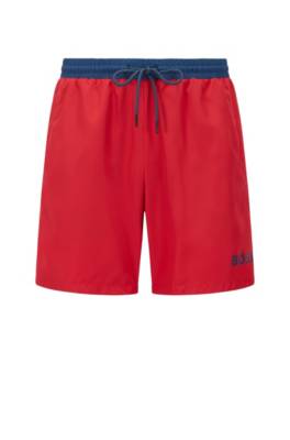 Hugo Boss Contrast-logo Swim Shorts In Recycled Material In Red