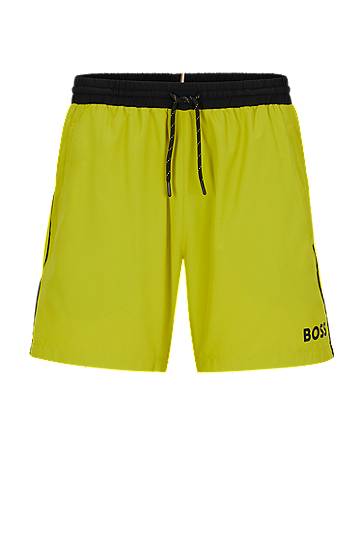 Hugo Boss Contrast-logo Swim Shorts In Recycled Material In Yellow