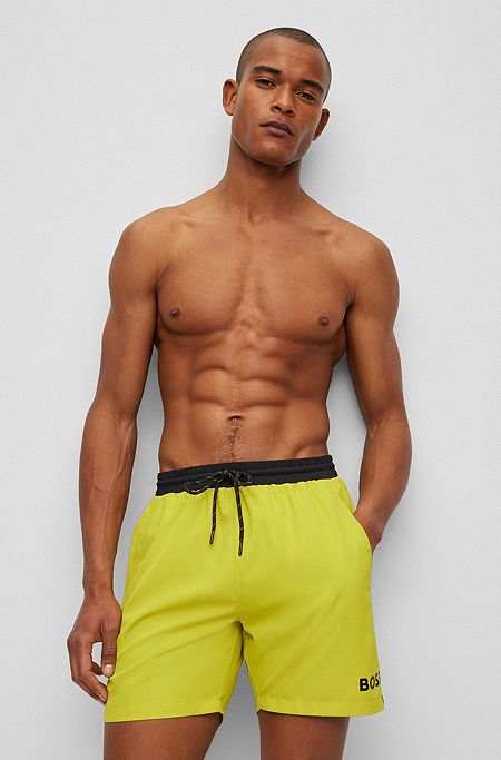 Contrast-logo swim shorts in recycled material, Light Yellow