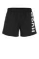 Recycled-material swim shorts with contrast logo, Black