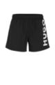 Recycled-material swim shorts with contrast logo, Black