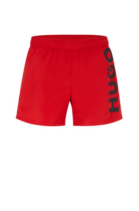 Recycled-material swim shorts with contrast logo, Red