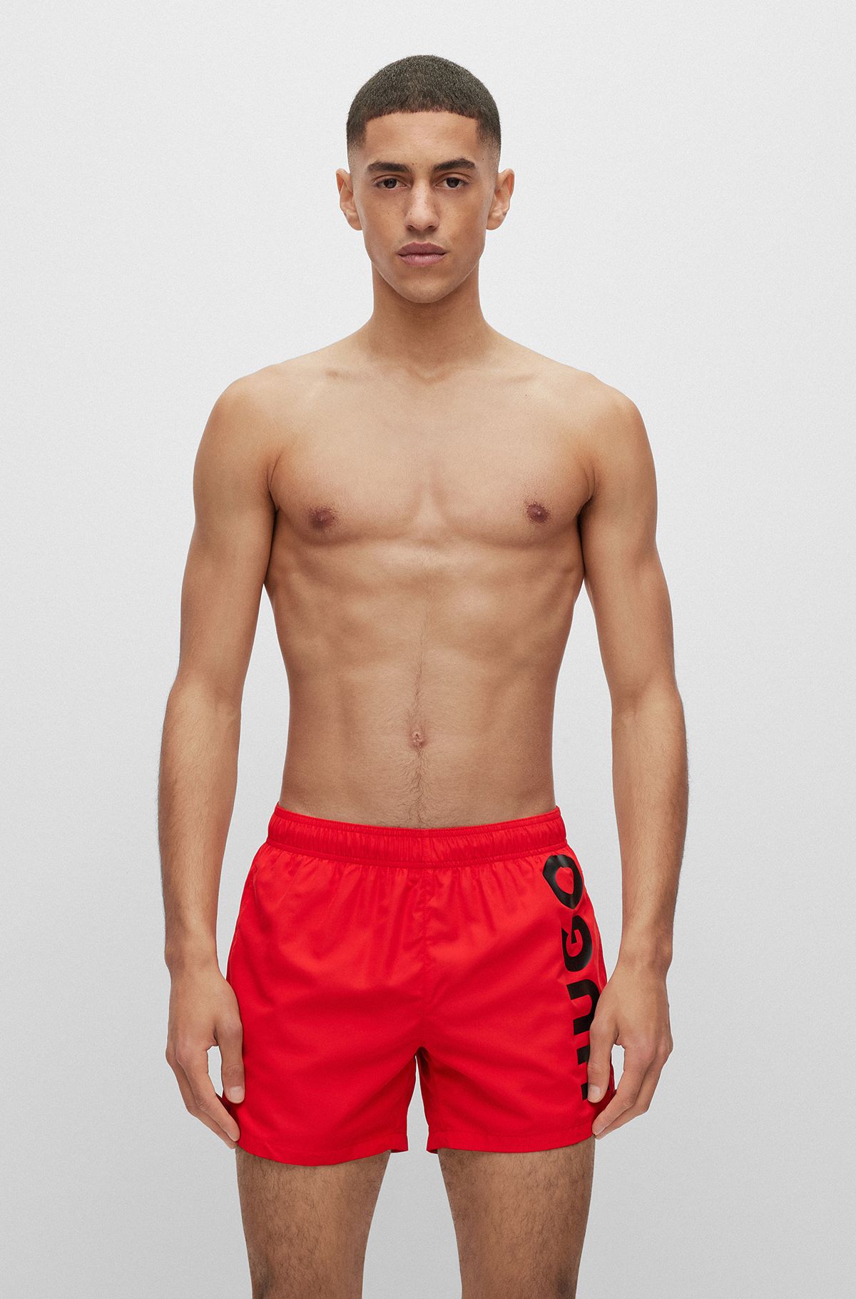 Quick-dry fully lined swim shorts in recycled fabric, Red