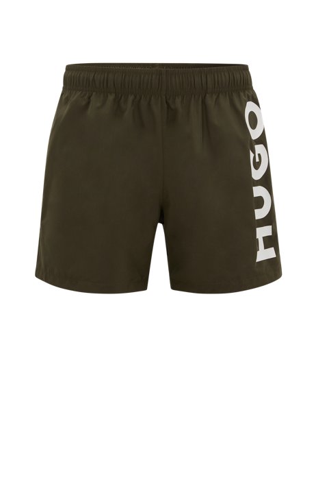 Quick-drying swim shorts with vertical logo, Dark Green