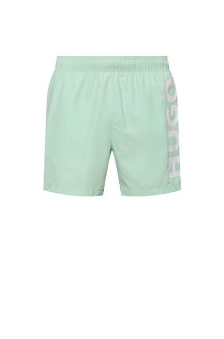 Quick-drying swim shorts with vertical logo, Light Green