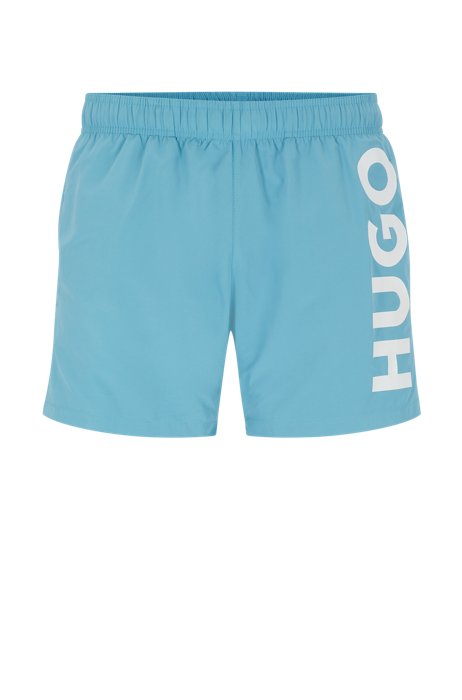 Quick-drying swim shorts with vertical logo, Turquoise