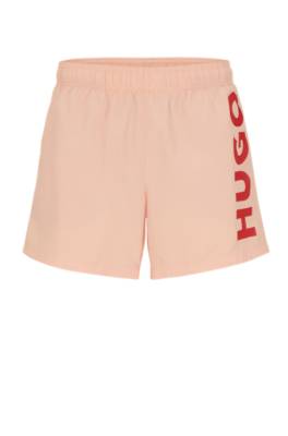 Hugo Recycled-material Swim Shorts With Logo Print In Light Red