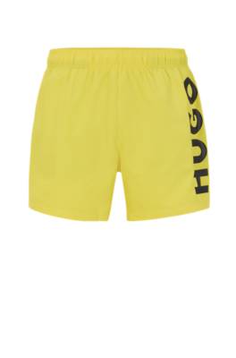 Hugo Recycled-material Swim Shorts With Logo Print In Green