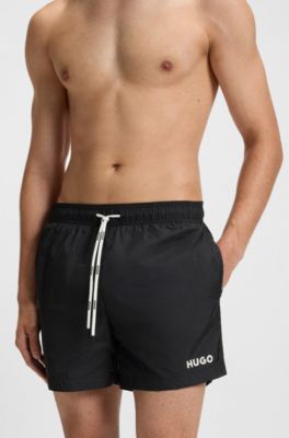 Quick-dry swim shorts with logo print, Black