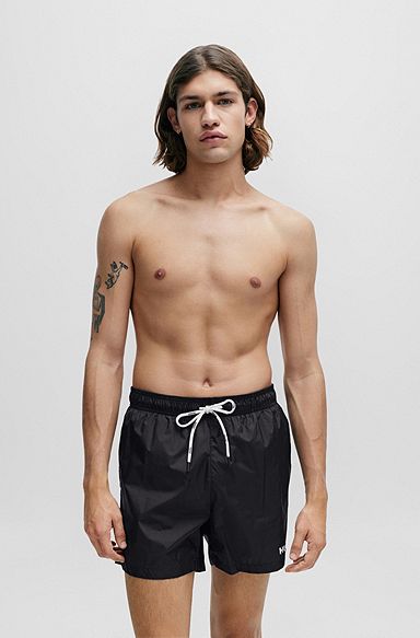 Ultra-light, quick-dry swim shorts with logo print, Black