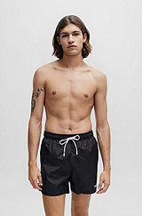 Fully lined swim shorts with contrast logo, Black