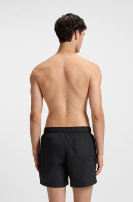 Short de bain &agrave; imprim&eacute; logo contrast&eacute;, Noir