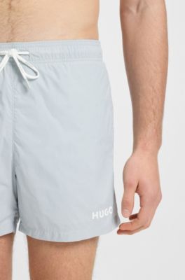 Quick-dry swim shorts with logo print, Light Grey