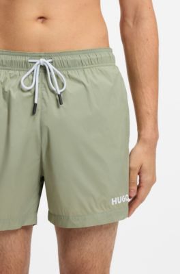 Quick-dry swim shorts with logo print, Green