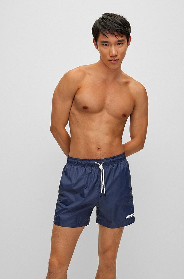 Fully lined swim shorts with contrast logo, Dark Blue
