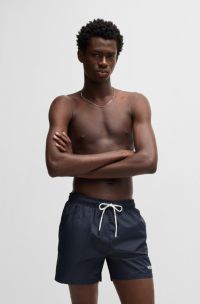 Fully lined swim shorts with contrast logo, Dark Blue