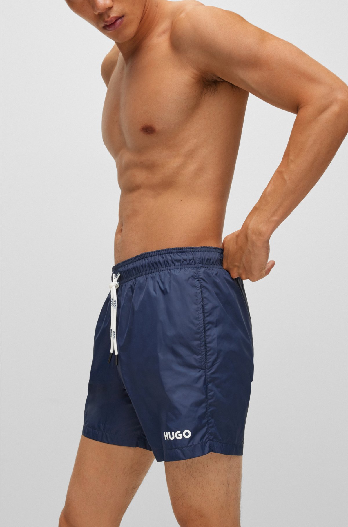 Ultra-light, quick-dry swim shorts with logo print, Dark Blue