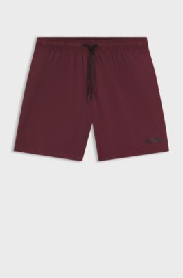 Short de bain &agrave; imprim&eacute; logo contrast&eacute;, Rouge sombre