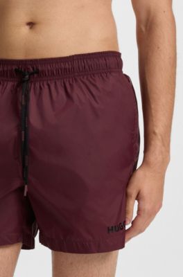 Quick-dry swim shorts with logo print, Dark Red