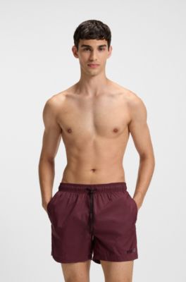 Short de bain &agrave; imprim&eacute; logo contrast&eacute;, Rouge sombre