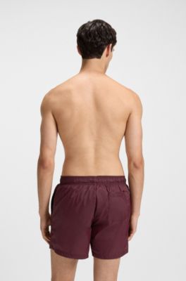 Short de bain &agrave; imprim&eacute; logo contrast&eacute;, Rouge sombre