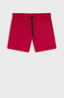 Quick-dry swim shorts with logo print, Red
