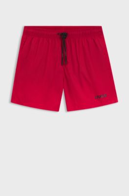 Boxer da mare con stampa del logo a contrasto, Rosso