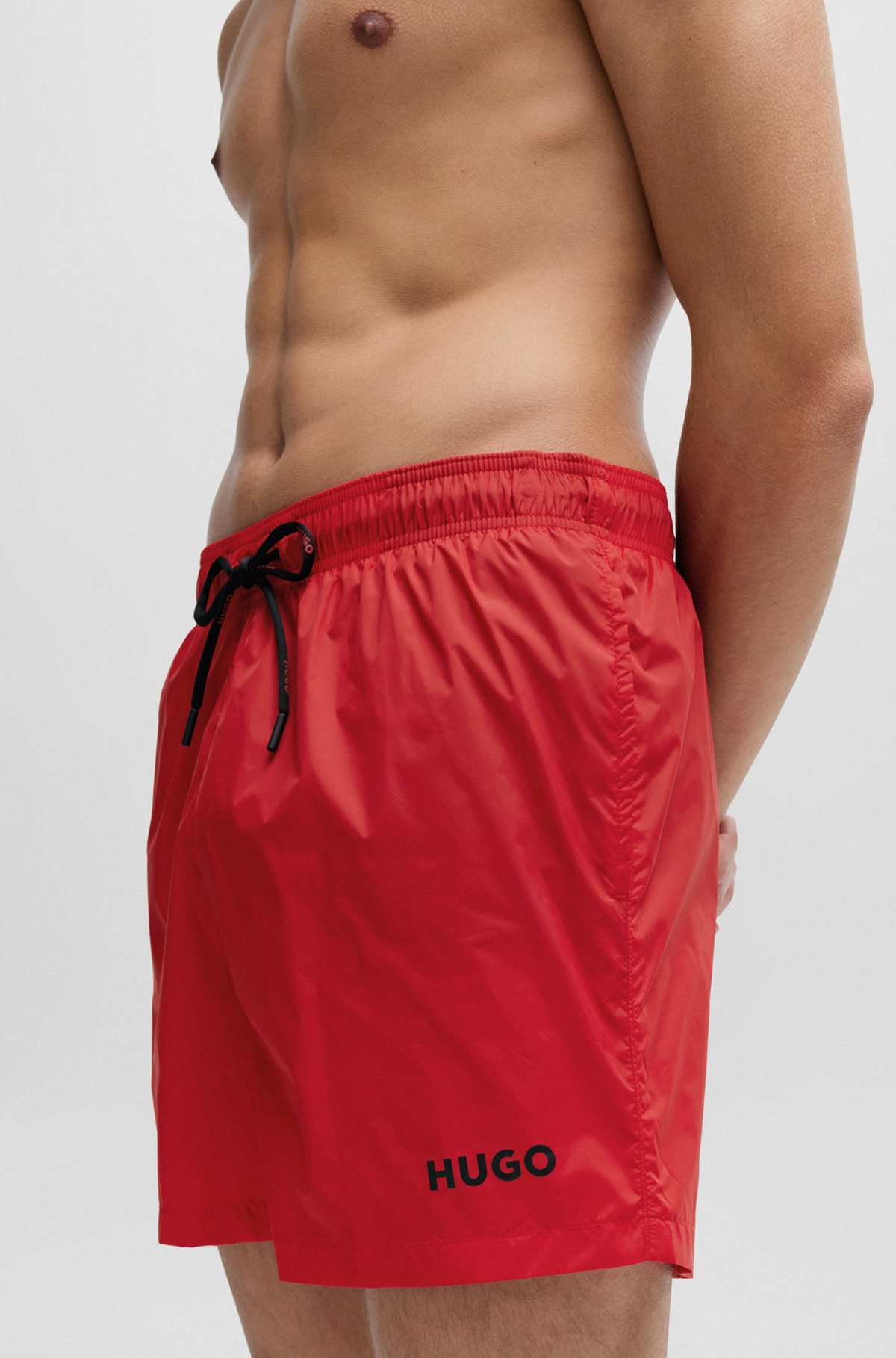 Ultra-light, quick-dry swim shorts with logo print, Red
