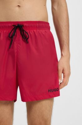 Swim shorts with contrast logo print, Red