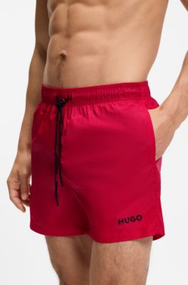 Boxer da mare con stampa del logo a contrasto, Rosso