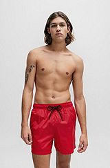 Fully lined swim shorts with contrast logo, Red