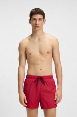 Swim shorts with contrast logo print, Red