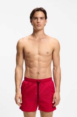 Boxer da mare con stampa del logo a contrasto, Rosso