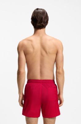 Boxer da mare con stampa del logo a contrasto, Rosso