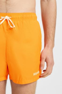 Quick-dry swim shorts with logo print, Orange