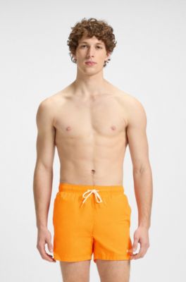 Quick-dry swim shorts with logo print, Orange